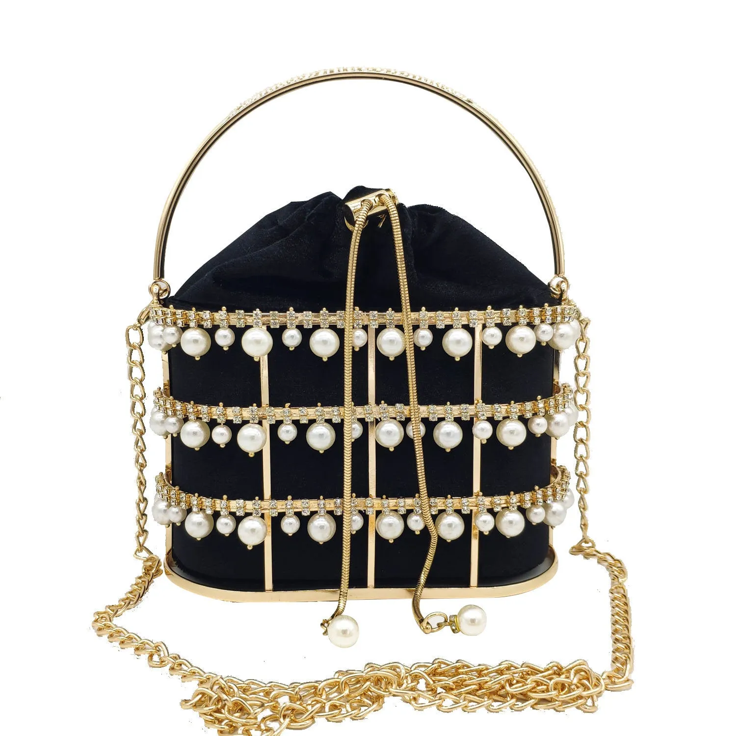 Pearl Rhinestone Bucket Bag