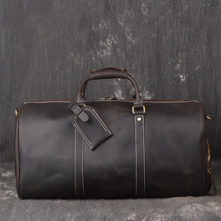 Personalized leather duffel bag with shoe compartment, handmade leather weekender bag, leather overnight bag, Holdall