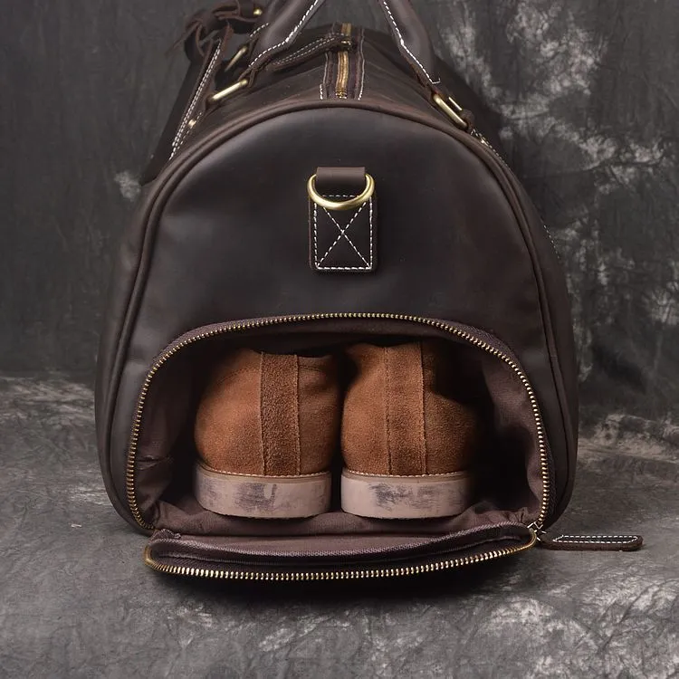 Personalized leather duffel bag with shoe compartment, handmade leather weekender bag, leather overnight bag, Holdall