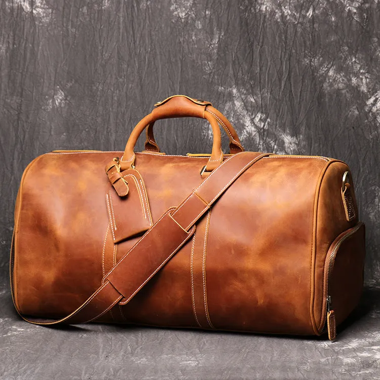 Personalized leather duffel bag with shoe compartment, handmade leather weekender bag, leather overnight bag, Holdall