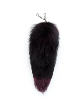 Plum Silver Fox Tail Fur Keychain