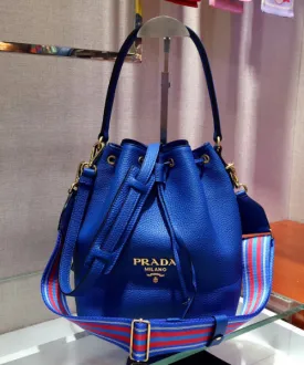 Prada Leather Bucket Bag Blue