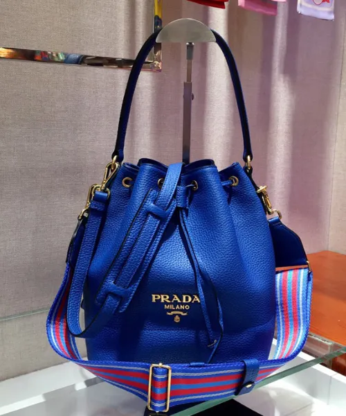 Prada Leather Bucket Bag Blue