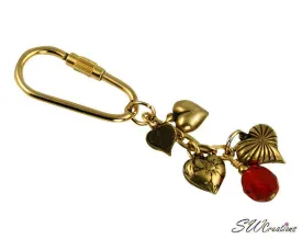 Red Crystal Gold Heart Charm Beaded Keychain