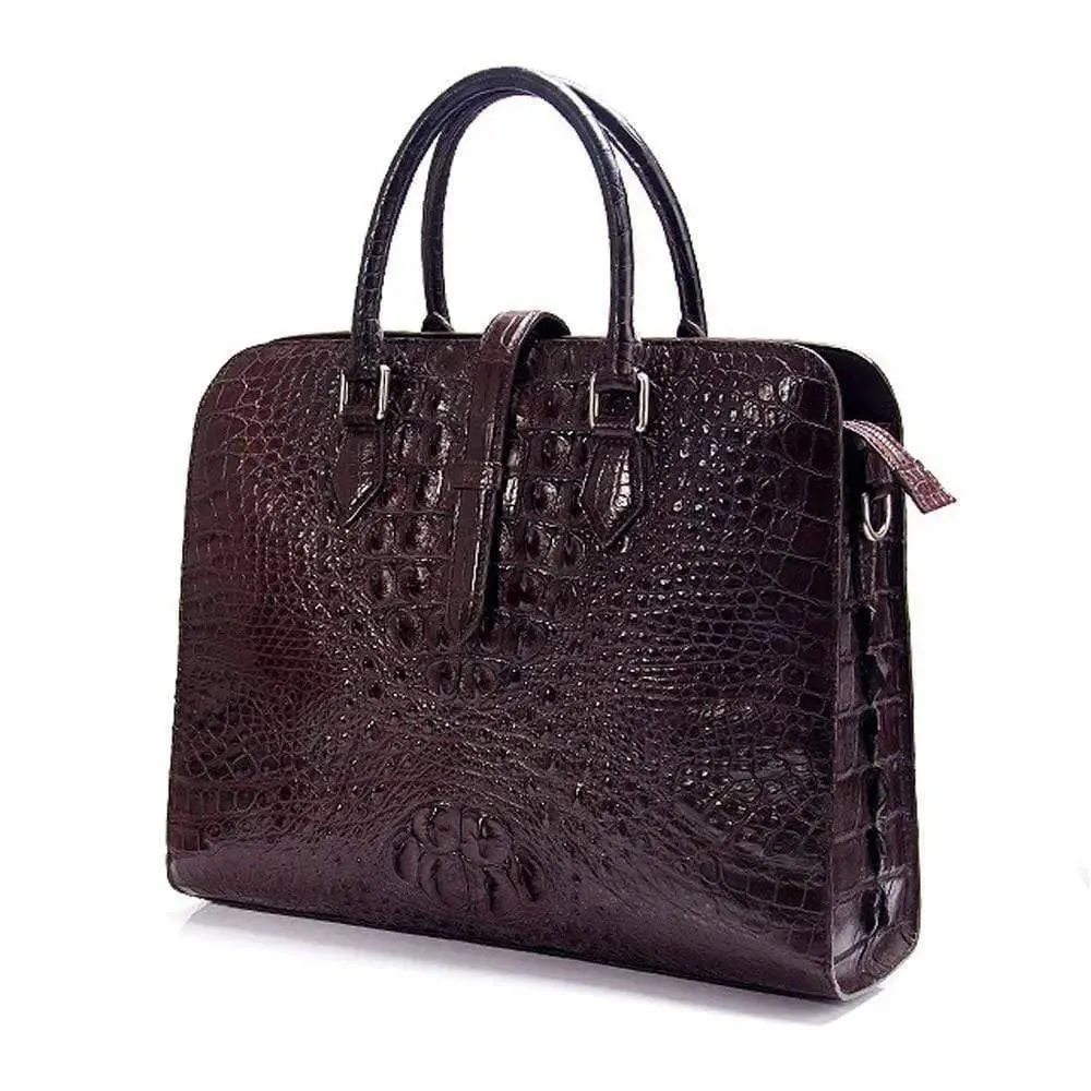 Rossie Viren Men's Crocodile Leather Briefcase With Leather Tab-Fastening Front Flap