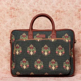 Royal Green Mogra Print Laptop Bag