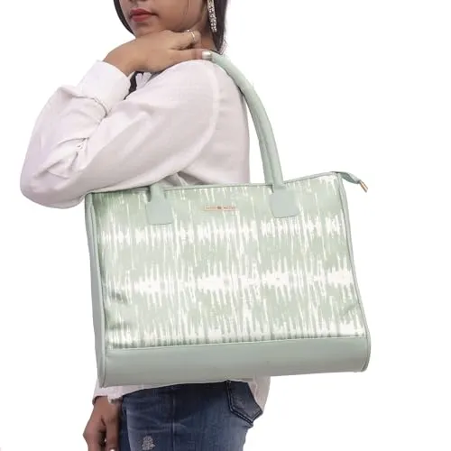 SACCI MUCCI Women's Tote Bag | Tote Bags For Women with Padded Laptop Compartment | Big Shoulder Bag for Office- Bamboo Tie Dye Print (Mint Green)