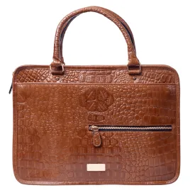 TAN CROCO LEATHER LAPTOP BAG