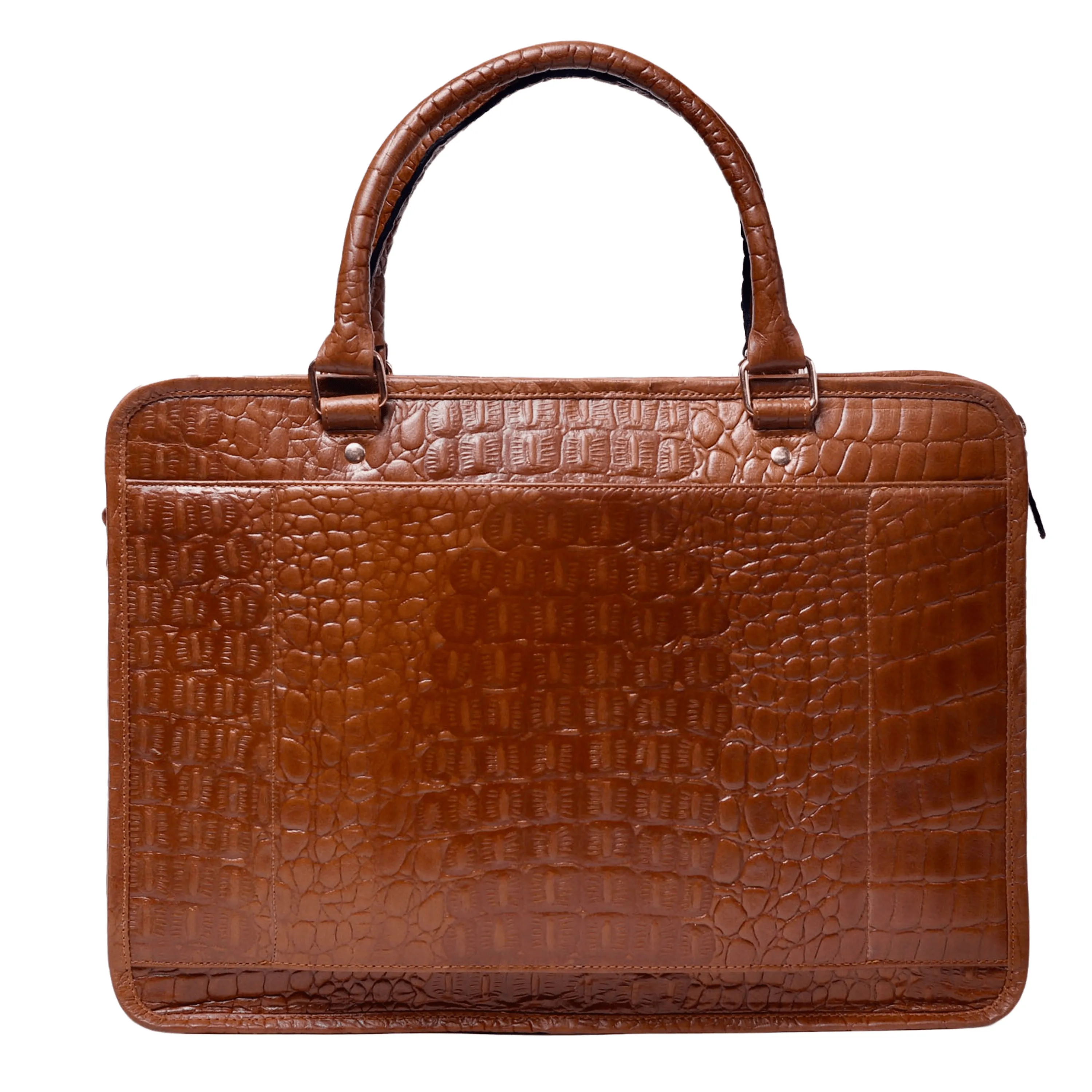 TAN CROCO LEATHER LAPTOP BAG