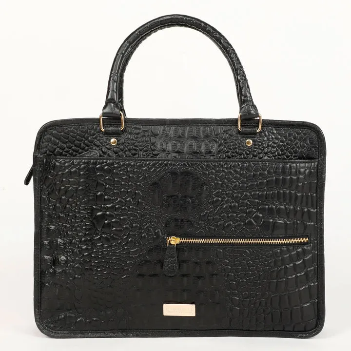 TAN CROCO LEATHER LAPTOP BAG