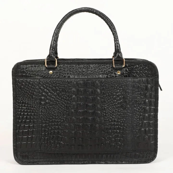 TAN CROCO LEATHER LAPTOP BAG