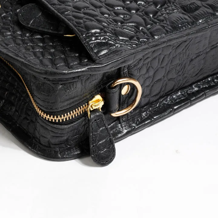 TAN CROCO LEATHER LAPTOP BAG