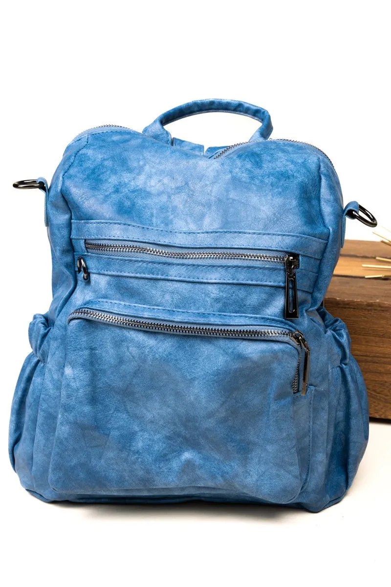 The Best Day Blue Faux Leather Backpack Tote