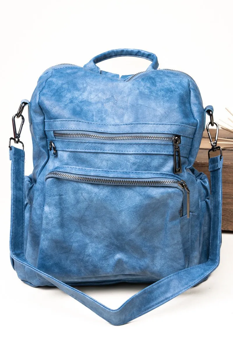 The Best Day Blue Faux Leather Backpack Tote