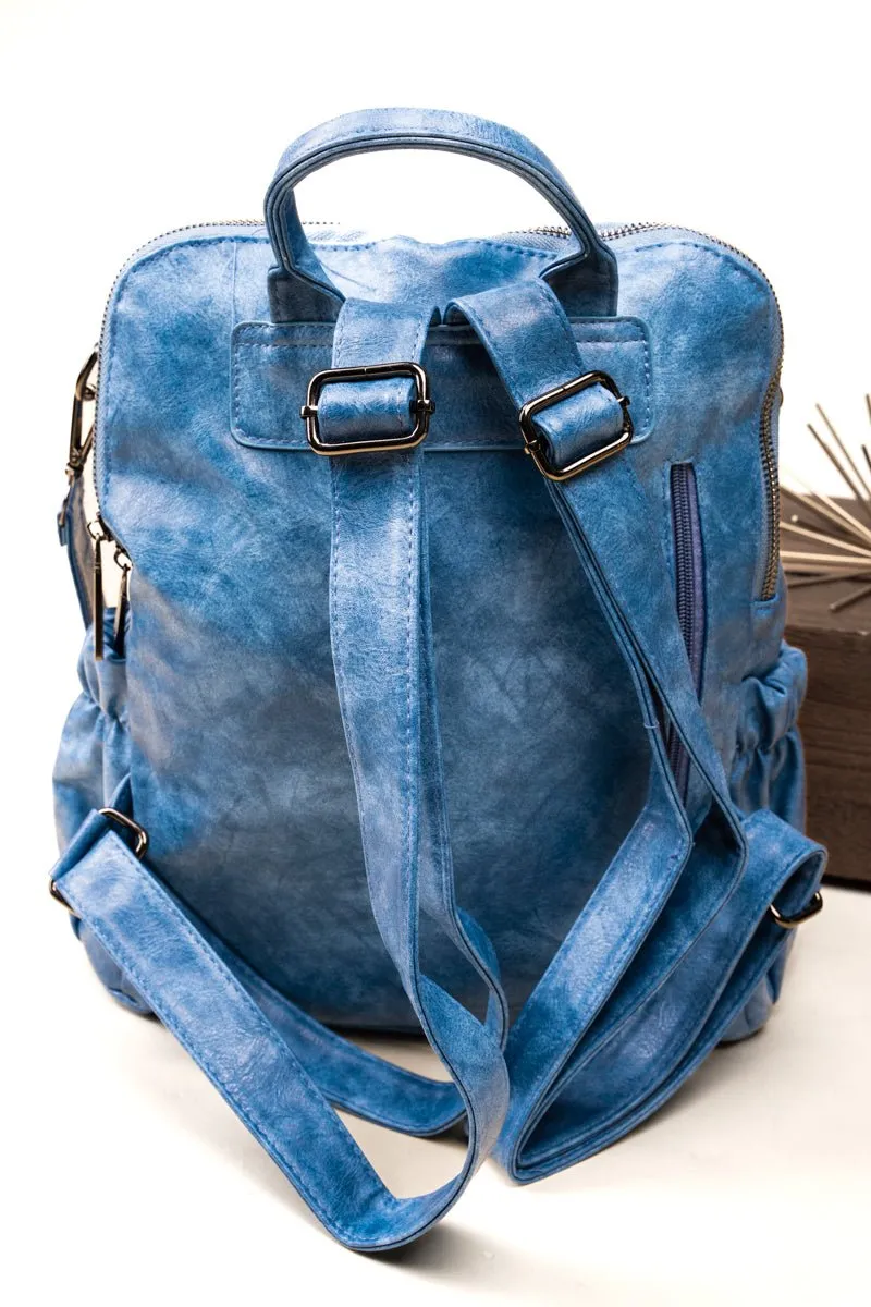 The Best Day Blue Faux Leather Backpack Tote