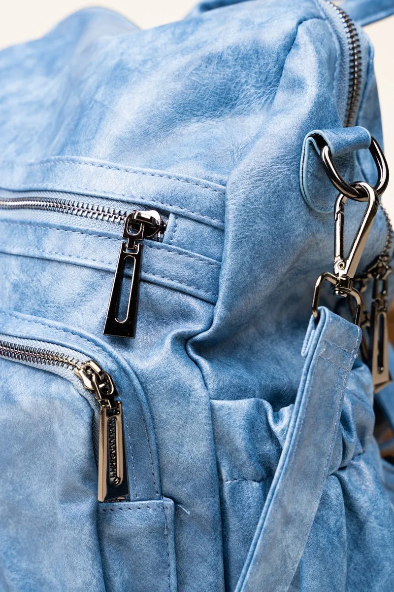 The Best Day Blue Faux Leather Backpack Tote