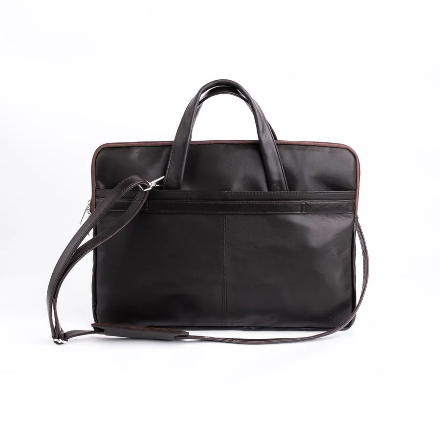 The Founder Ultra Slim Leather Laptop Bag-Dark Brown