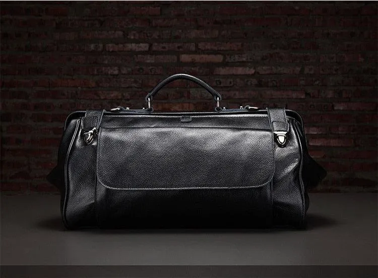 Top Grade Black Coffee Genuine Leather Travel Bag Metal