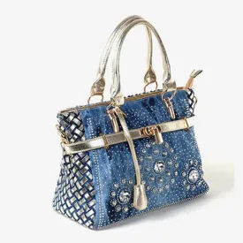 Toyella Diamond-studded Denim Messenger Bag