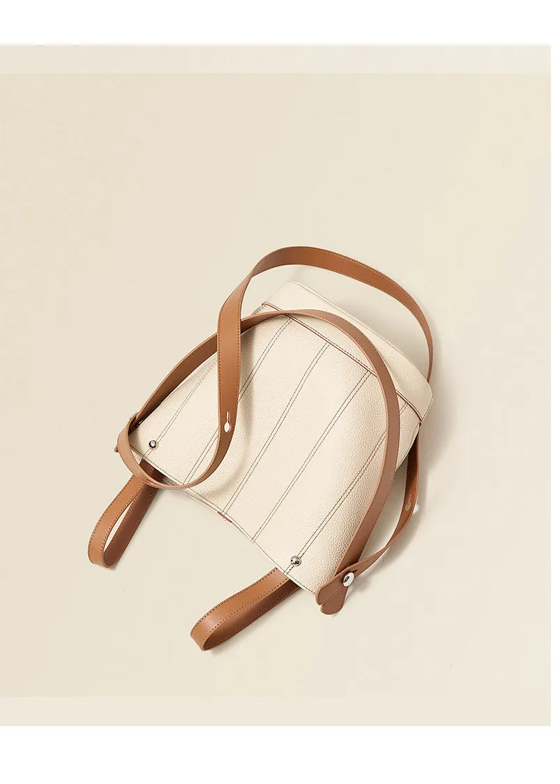 Versatile Strap Full Grain Leather Bucket Bag