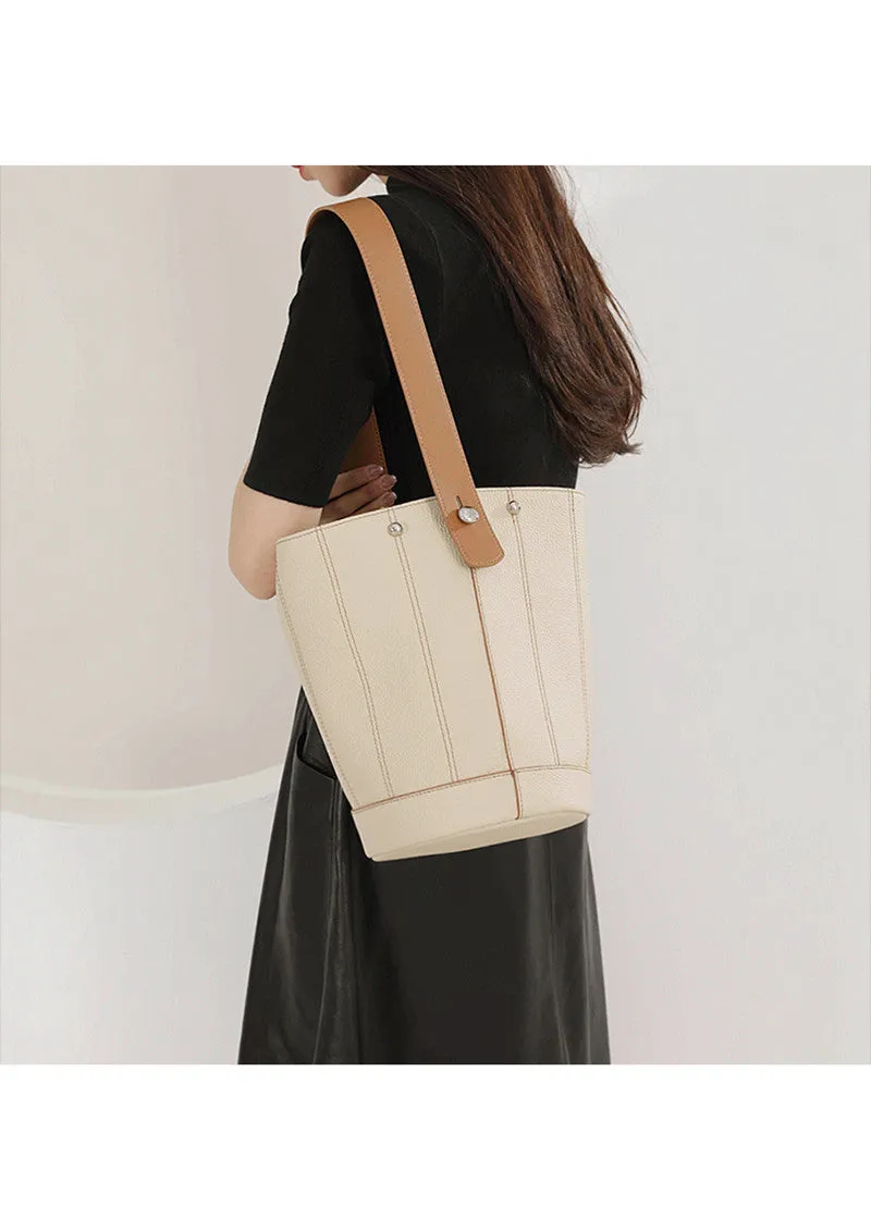 Versatile Strap Full Grain Leather Bucket Bag