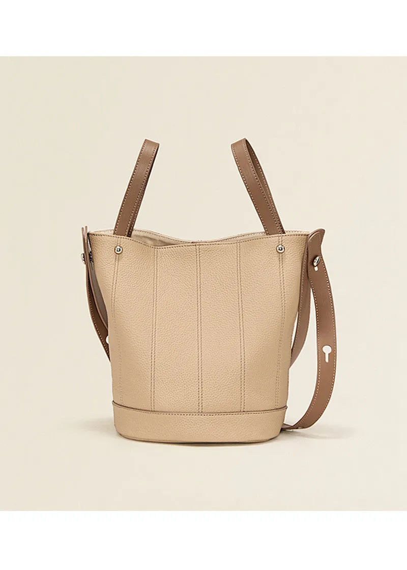 Versatile Strap Full Grain Leather Bucket Bag