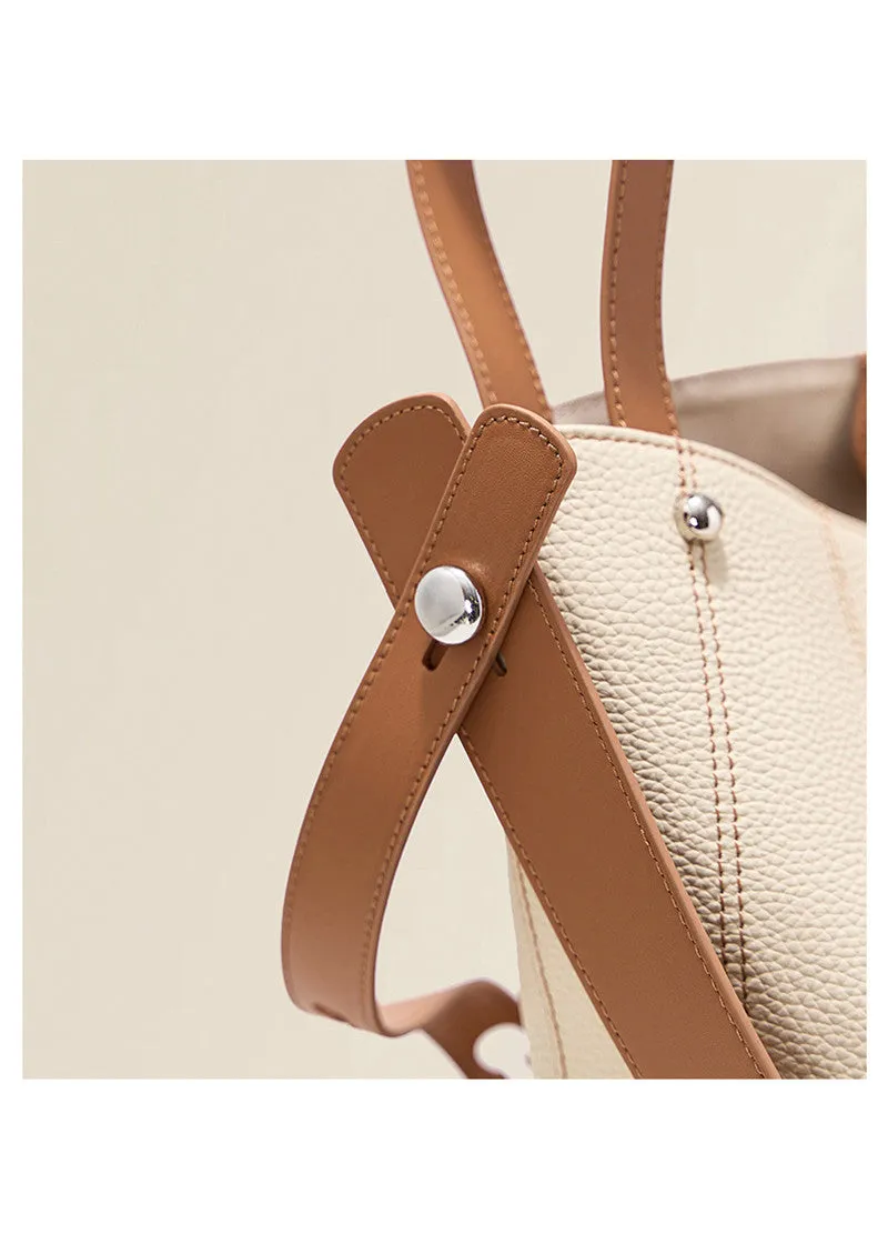 Versatile Strap Full Grain Leather Bucket Bag