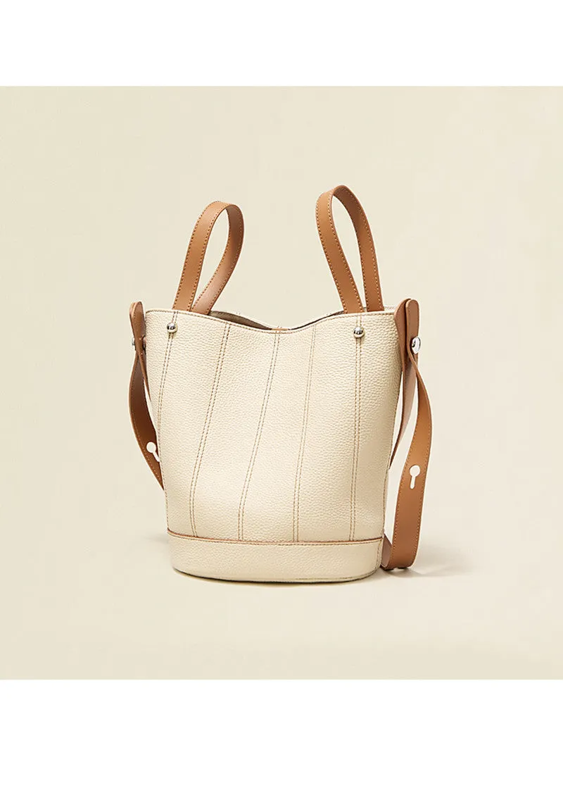 Versatile Strap Full Grain Leather Bucket Bag