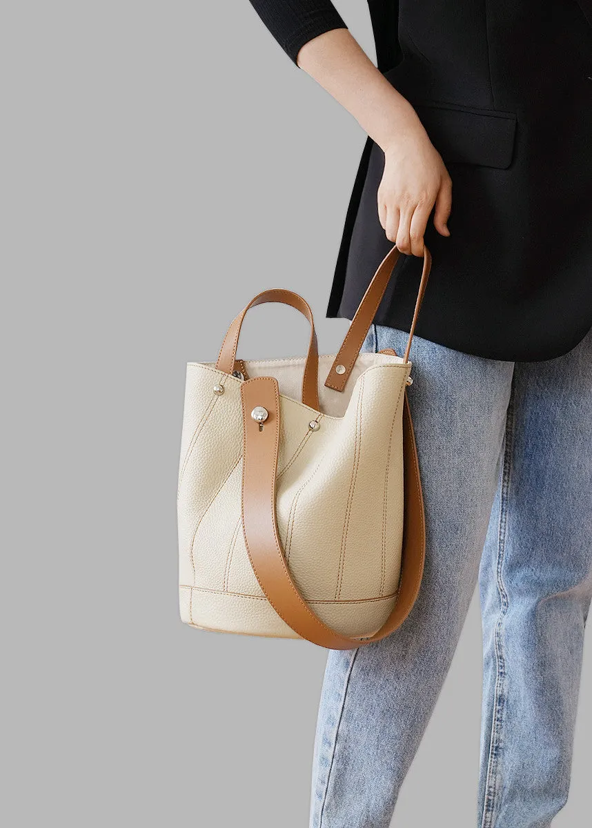 Versatile Strap Full Grain Leather Bucket Bag