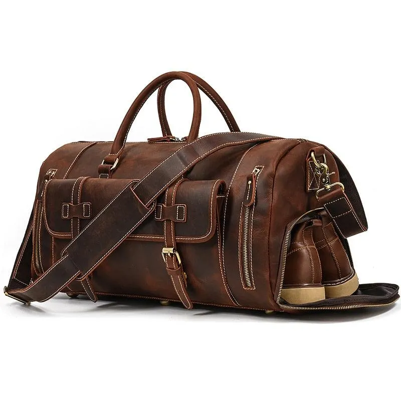 Vintage Leather Travel Duffle Shoulder Bag