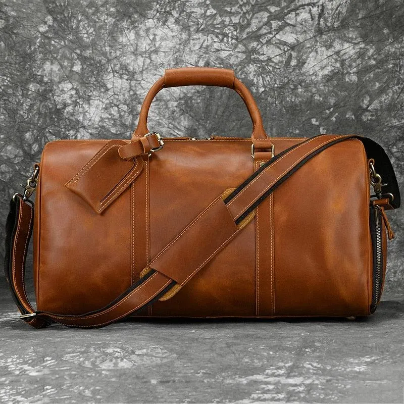 Vintage Leather Travel Duffle Shoulder Bag