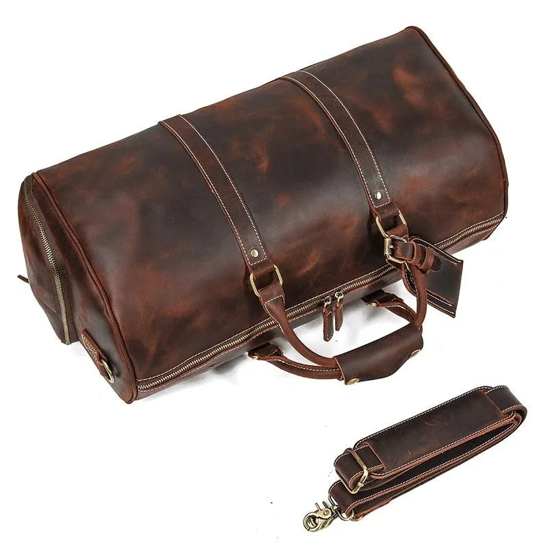 Vintage Leather Travel Duffle Shoulder Bag