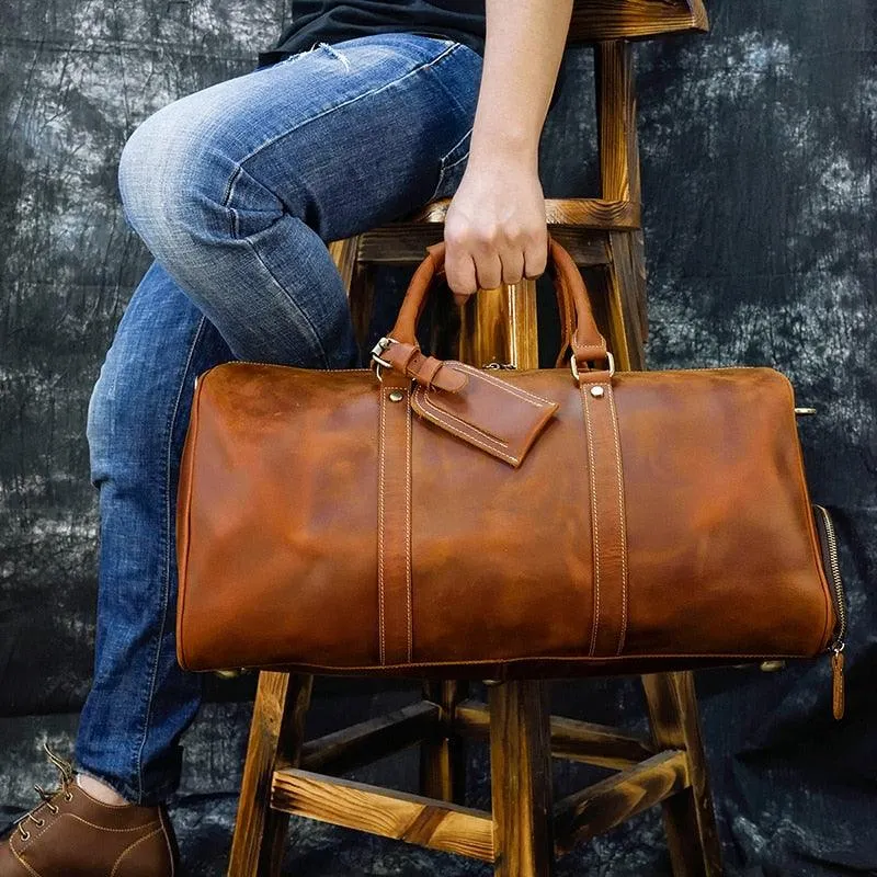 Vintage Leather Travel Duffle Shoulder Bag