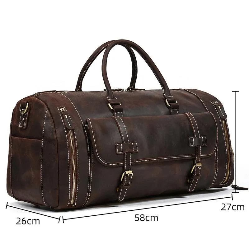 Vintage Leather Travel Duffle Shoulder Bag