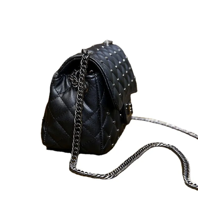 Vintage Rivet Small Square Crossbody Bags Mini Women Handbag Lock Leather Chain Shoulder Bag Woman Messeng Bags