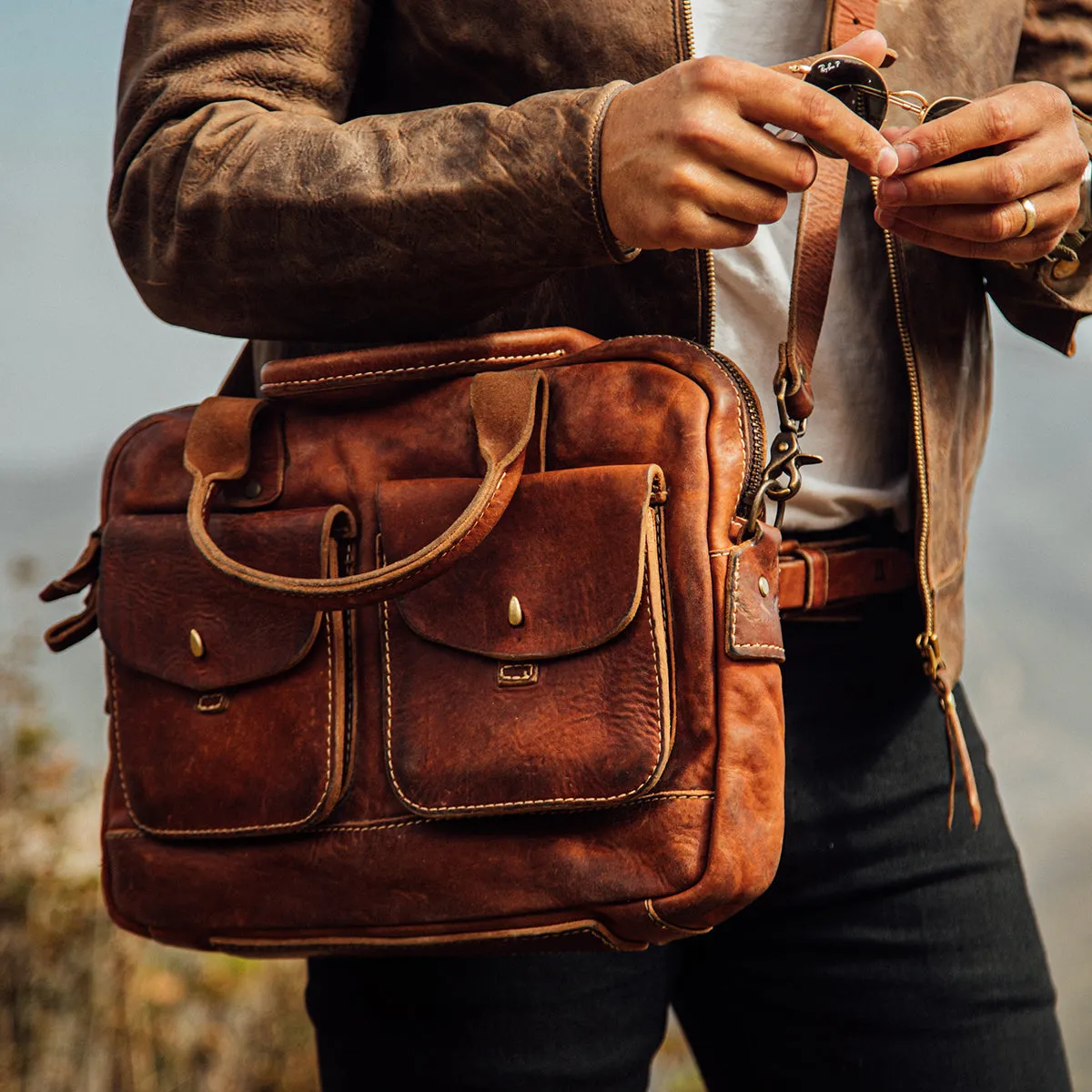 Vintage Stone-Washed Briefcase #100