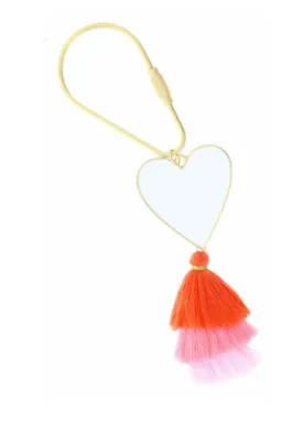 White Heart Tassel Keychain