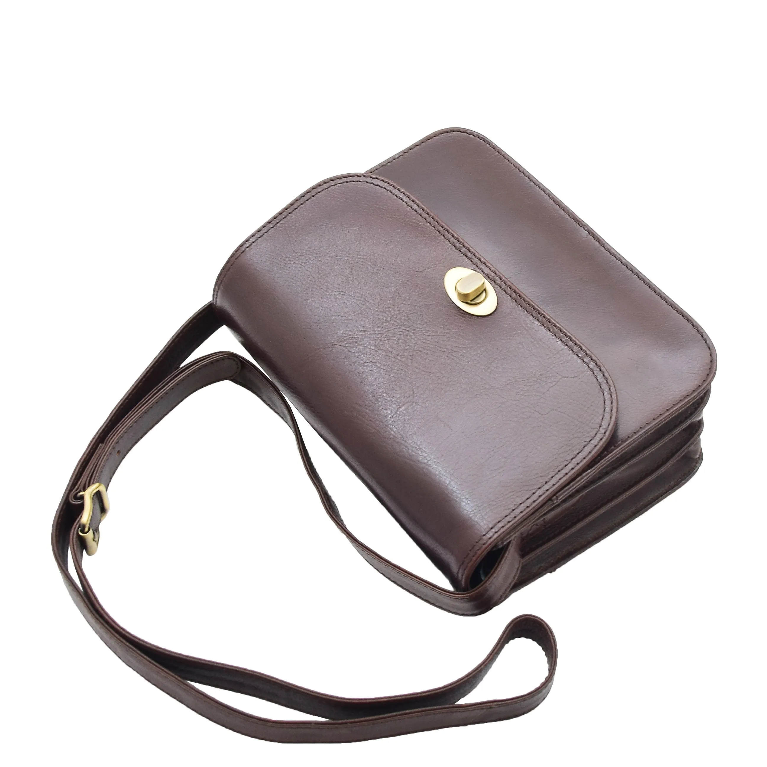 Womens Crossbody Bag Real Leather Messenger Organizer Handbag Alexandria Brown