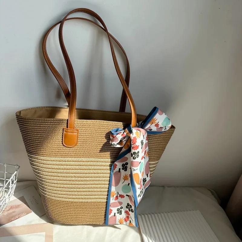 Women's French Beach Bag Satchel Straw Woven Bag