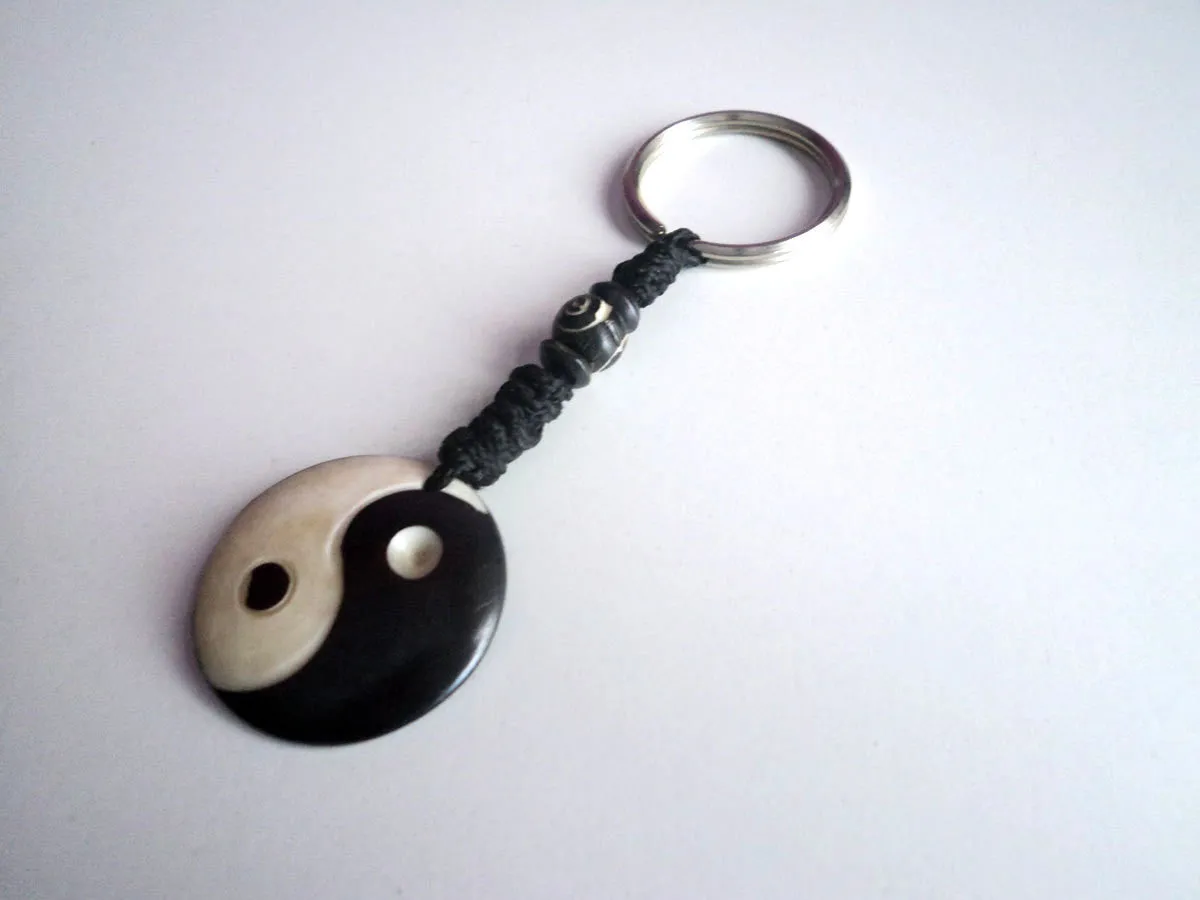 Ying Yang Carved Bone Keychain