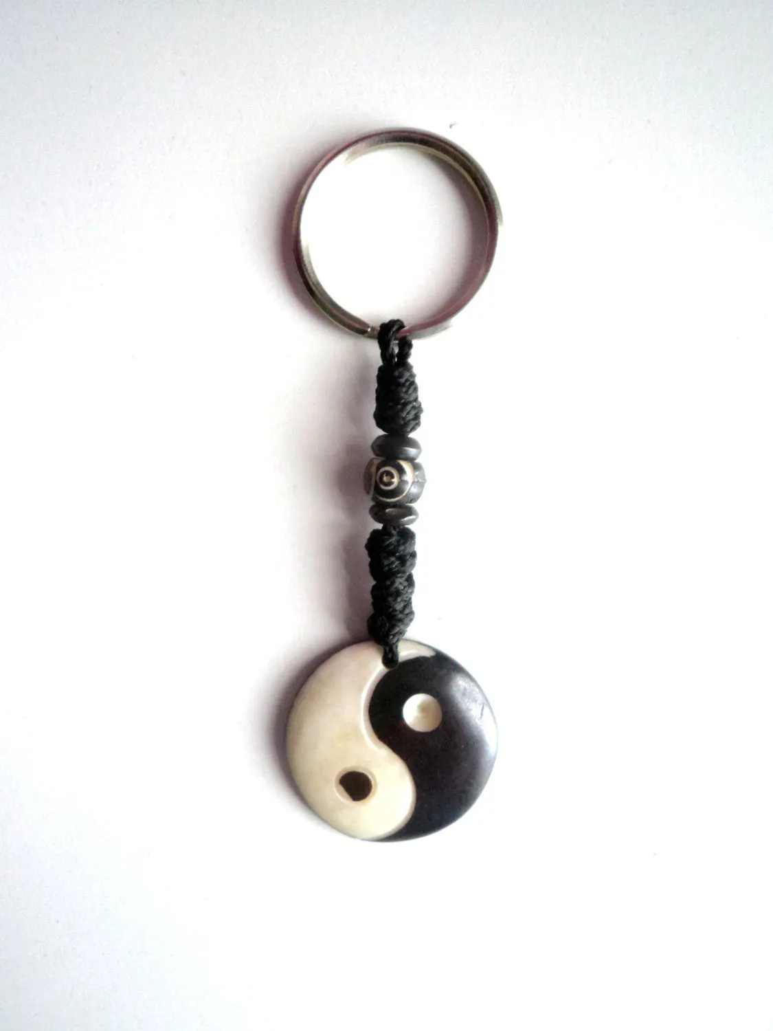 Ying Yang Carved Bone Keychain