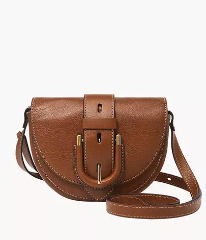 ZB1853200 - Fossil Harwell Brown Leather Small Flap Crossbody Bag For Women